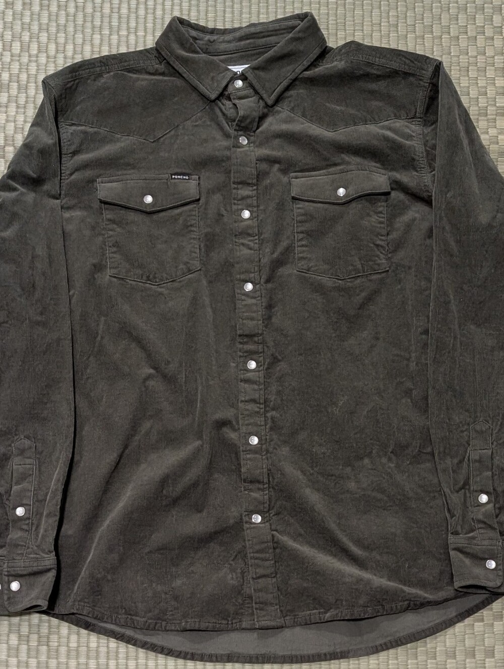 Poncho The Zilker Corduroy Pearl Snap Western Shirt Olive Men's Size XXL Slim